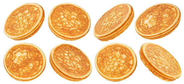 Pancakes isolated on white background with clipping path, full depth of field