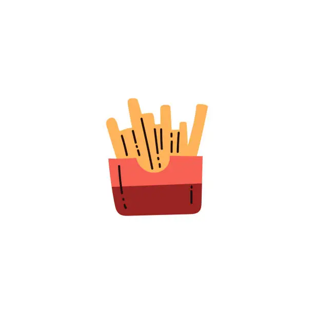 Vector illustration of French fries fry potato pack box, vector unhealthy fat fast food icon isolated, Eating disorder concept, snack stick