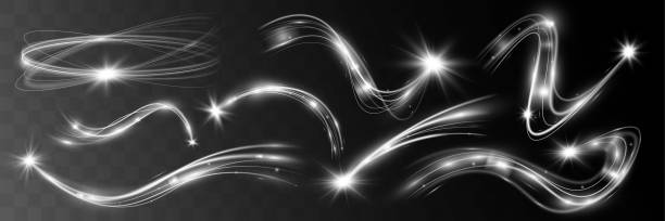 light white wave shine effect,vector glow line sparkle shine. silver wavy effects. - white background horizontal selective focus silver stock illustrations