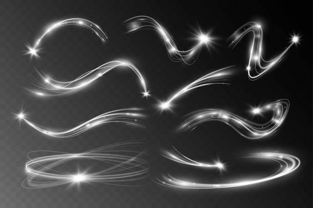 light white wave shine effect,vector glow line sparkle shine. silver wavy effects. - white background horizontal selective focus silver stock illustrations