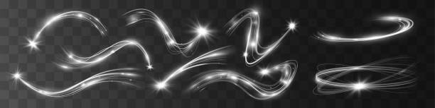 light white wave shine effect,vector glow line sparkle shine. silver wavy effects. - white background horizontal selective focus silver stock illustrations