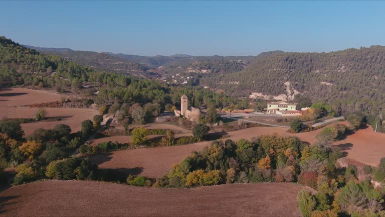 Sant Esteve de Marganell Hermitage at day near town. Bages, Barcelona, Spain