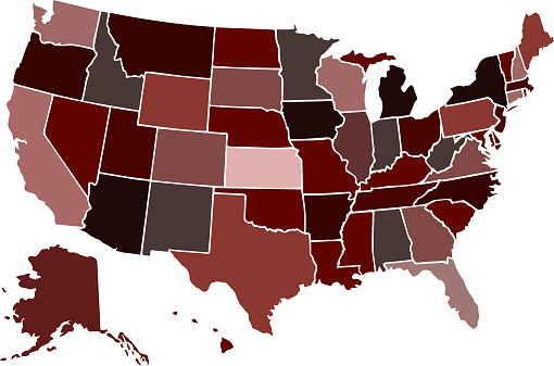 vector map of the united states blue color