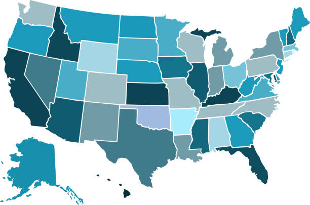 vector map of the united states blue color - kansas city missouri stock illustrations