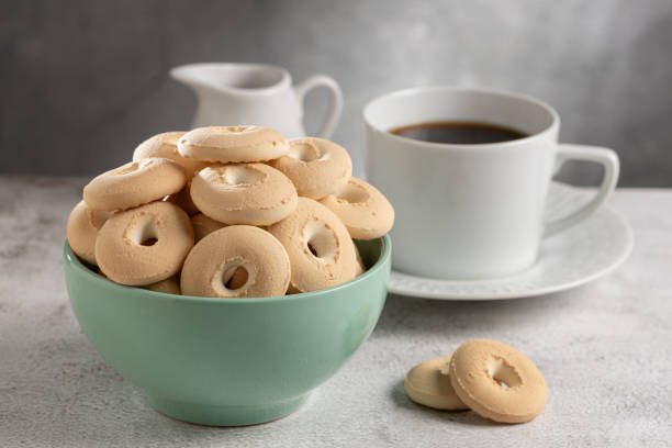 Coconut biscuit. Shortbread coconut cookies in bowl.