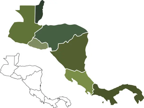 Vector illustration of map of central america with countries