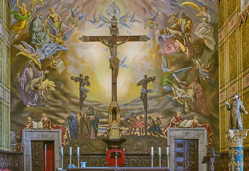 Las Palmas, Gran Canaria , Spain  - March 16, 2023: The altar of the San Francisco church