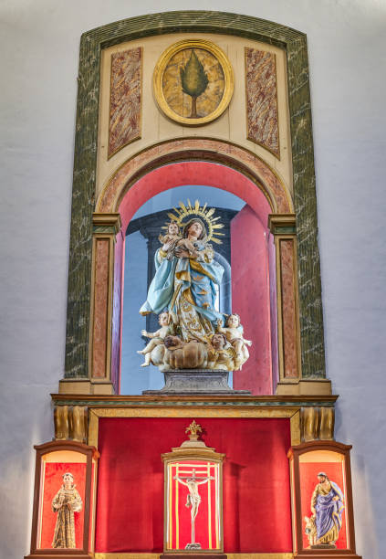 Las Palmas, Gran Canaria , Spain  - March 16, 2023:  An altar with sacred statues in a chapel  of the Santa Ana Cathedral