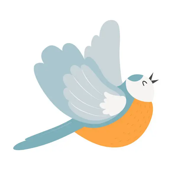 Vector illustration of Cute small blue tit bird flying