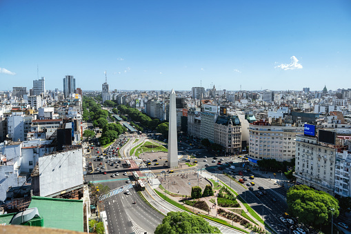 wide panoramic view over central Buenos Aires with Obelisk at sunny day in summer