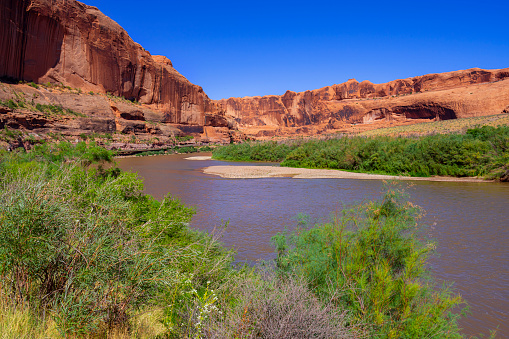 Colorado River and Rock Formations along Scenic Route 128 near Moab, Utah