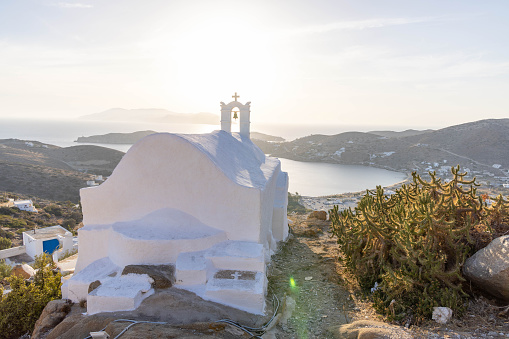 Shot during sunset from a hilltop. The greek Islands, Cyclades, Greece.