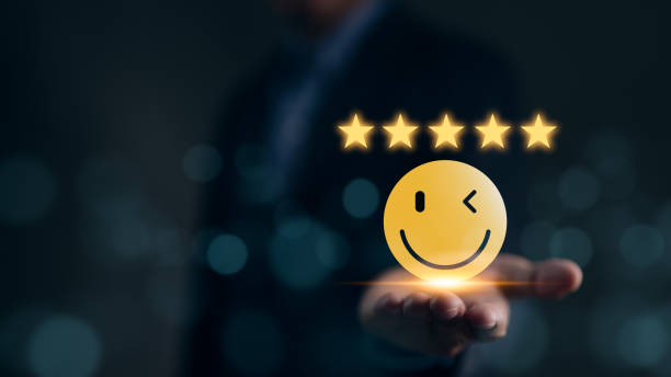 istock Customer review satisfaction feedback survey concept. Best Excellent Services Rating for Satisfaction present by Hand of Client Showing smile face with excellent rating Five Star. Customer experience, 1975454889