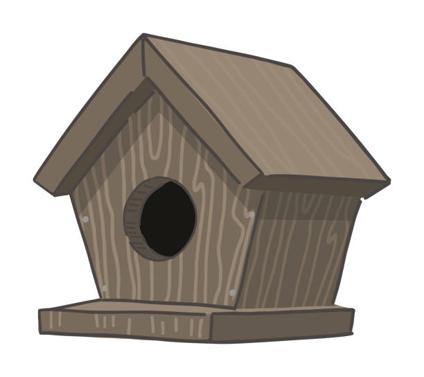 vogelhaus aus holz. frühlingszeit-kritzeleien. vektorillustration im cartoon-stil isoliert auf weiß. - birdhouse wood isolated white background stock-grafiken, -clipart, -cartoons und -symbole