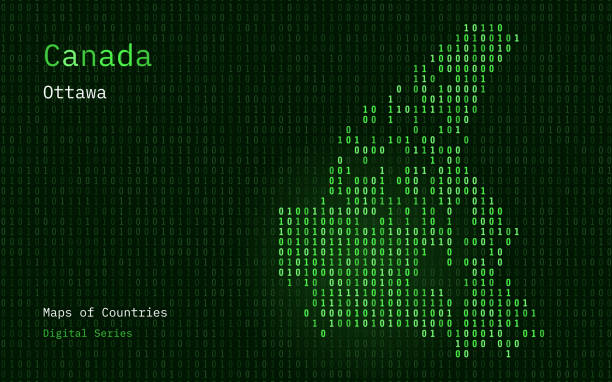 Canada Map Shown in Binary Code Pattern. TSMC. Matrix numbers, zero, one. World Countries Vector Maps. Digital Series canadian money background stock illustrations