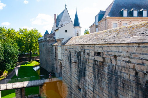 Nantes, France - September 12, 2017:  the Chateau Des Ducs De Bretagne or Castle of the Dukes of Brittany, Fortified wall of castle