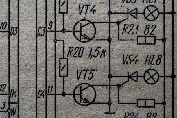 old radio circuit printed on vintage paper electricity diagram as background. electric radio scheme from ussr - brown paper audio 뉴스 사진 이미지