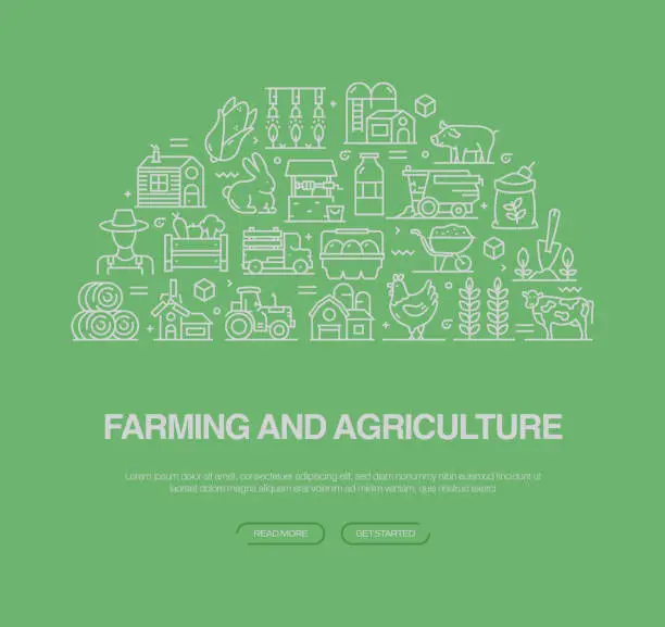 Vector illustration of Farming And Agriculture Related Vector Banner Design Concept. Global Multi-Sphere Ready-to-Use Template. Web Banner, Website Header, Magazine, Mobile Application etc. Modern Design.