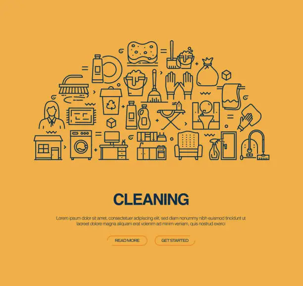 Vector illustration of Cleaning Related Vector Banner Design Concept. Global Multi-Sphere Ready-to-Use Template. Web Banner, Website Header, Magazine, Mobile Application etc. Modern Design.