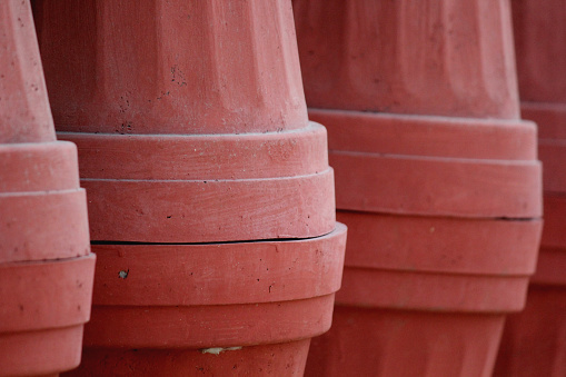 Close up shot of terracota pots for plants