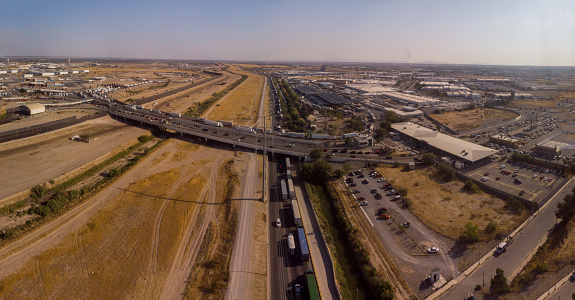 Aerial Panoramic View Zaragoza Commercial Border Crossing between El Paso Texas and Juarez Chihuahua Mexico