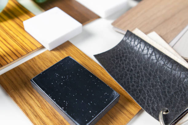 istock Interior materials include laminated planks, real wood, white stone material on paper, and interior design. The use of ornamental materials and interior design businesses 1975568778