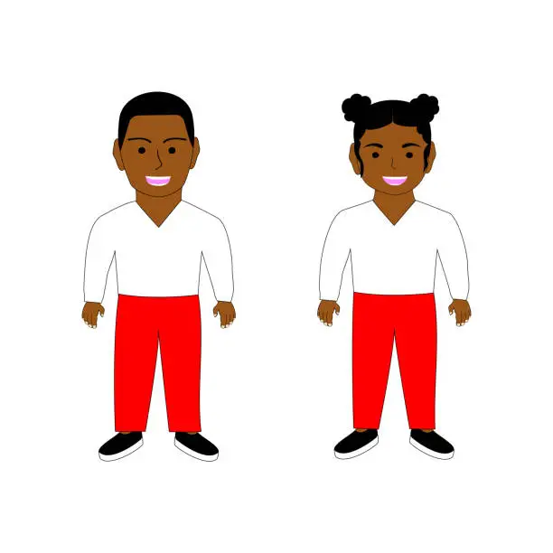 Vector illustration of African boy and girl with white background.