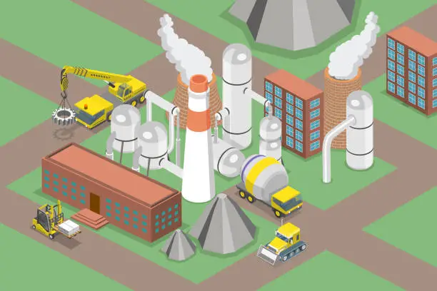 Vector illustration of 3D Isometric Flat Vector Conceptual Illustration of Cement Manufactoring