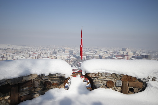 Snow scenes and architectural symbols in the city after heavy snowfall