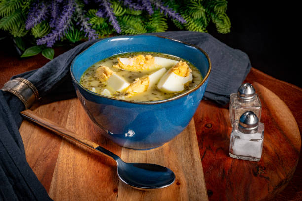 istock A bowl of soup sorrel with rice and boiled egg. 1975708122