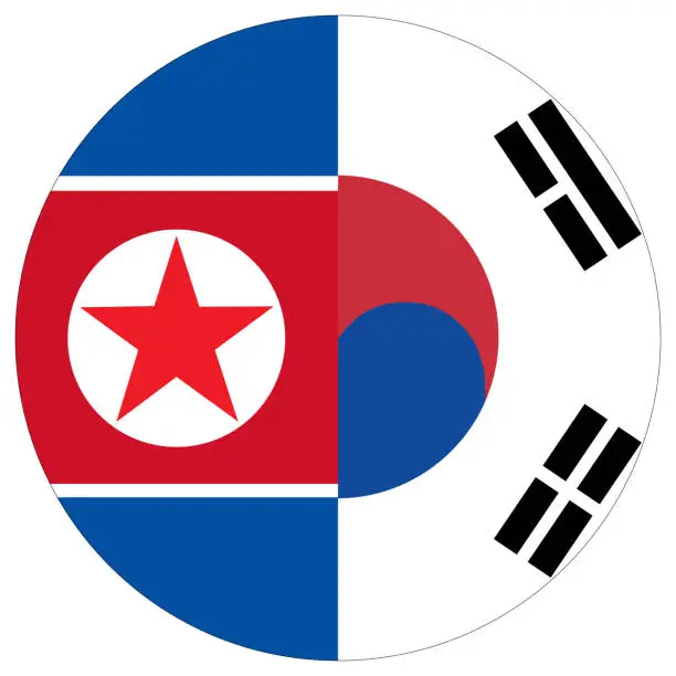 Vector illustration of South Korea vs North Korea. Flags of South Korea and North Korea in circle shape