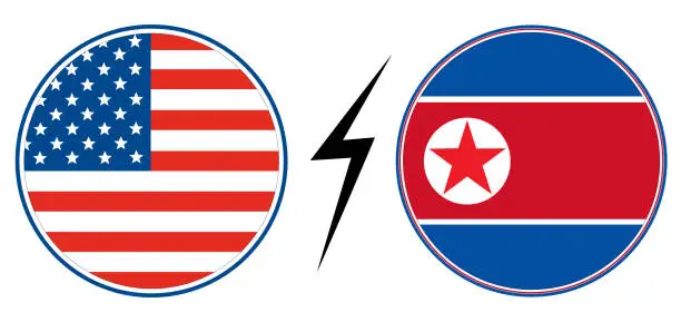 Vector illustration of USA vs North Korea. Flag of United States of America and North Korea in circle shape