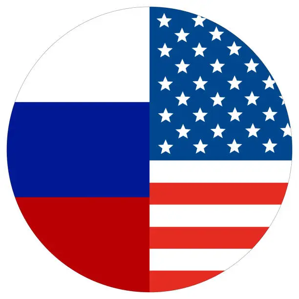 Vector illustration of USA vs Russia. Flag of United States of America and Russia  in circle shape