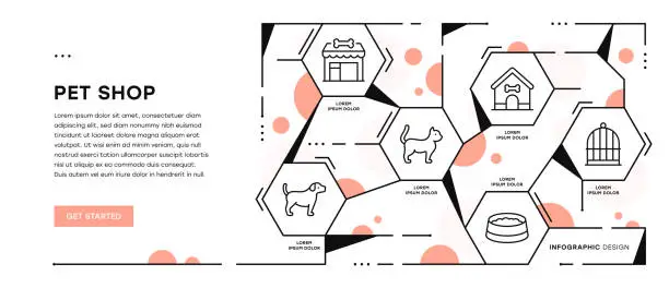 Vector illustration of Pet Shop Infographic Web Banner with Editable Stroke Icons