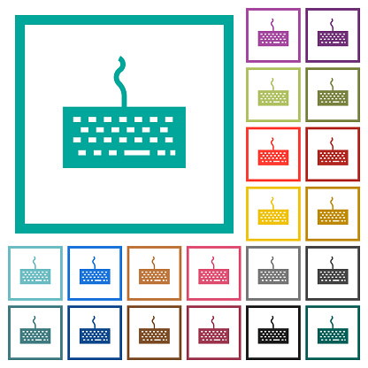 Computer keyboard flat color icons with quadrant frames on white background