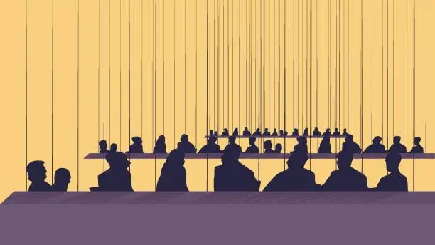 Vector illustration of Crowd Silhouette, conference silhouette people sitting concept