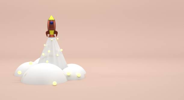 istock Rocket, rocket being launched, spacecraft thrust with large smoke trail, cute spaceship 1975818557