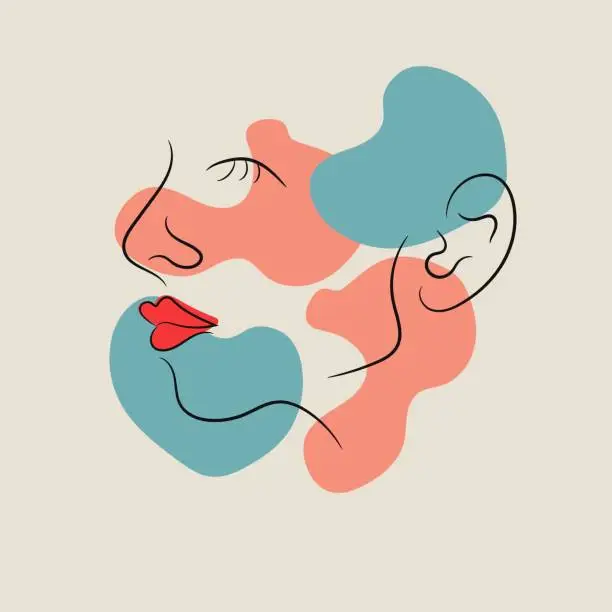 Vector illustration of Girl's face with red lipstick Boho