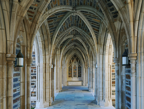 Gothic arches at Duke Chapel on the campus of Duke University in Durham North Carolina