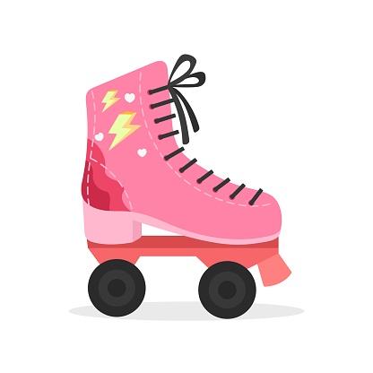 Roller skates in 80’s and 90’s colorful style illustration
