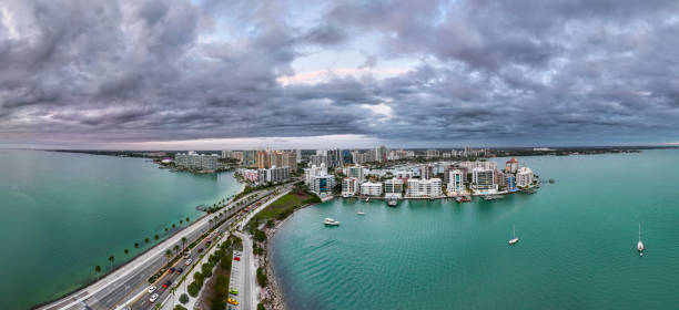 Bridge over Sarasota Bay with Skyline from a drone point of view.