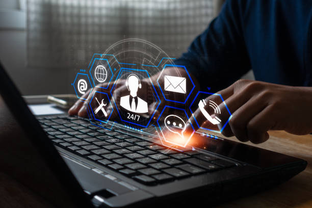 istock Technical support customer service business with Ai automated technology concept. Technician helpdesk hand using computer laptop to online assistance to client by internet tech. IT support call center 1975986595