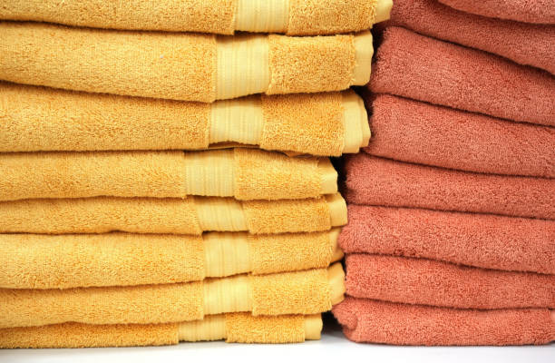 close up on stacking colorful towels