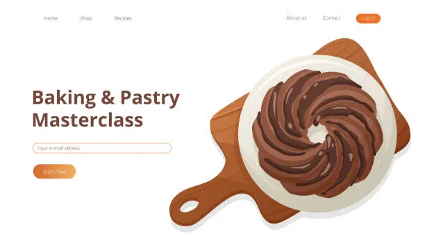 Vector illustration of Baking  Pastry Masterclass website, landing page. Chocolate biscuit