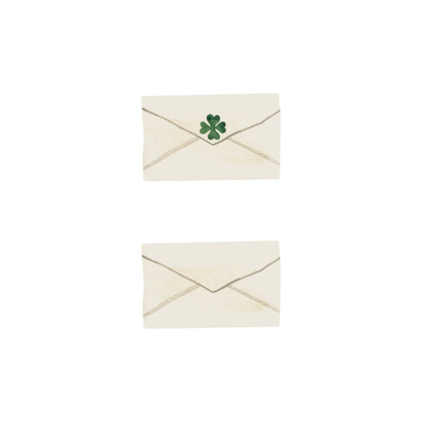 ilustraciones, imágenes clip art, dibujos animados e iconos de stock de sobre. carta o invitación para el día de san patricio. ilustración aislada de acuarela sobre fondo blanco. imágenes prediseñadas. - brown envelope greeting card invitation