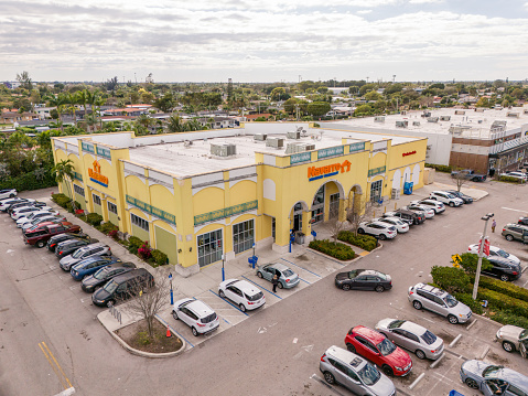 Miami, FL, USA - January 30, 2024: Aerial drone photo Navarro discount pharmacy