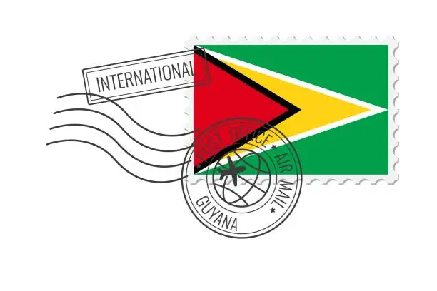 Vector illustration of Guyana postage stamp. Postcard vector illustration with Guyana national flag isolated on white background.