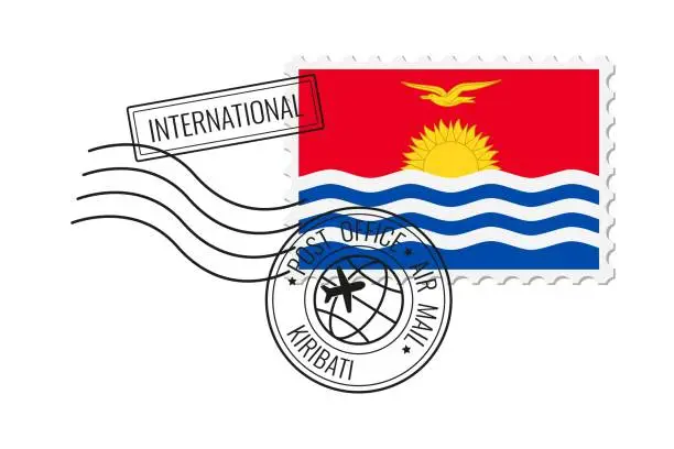 Vector illustration of Kiribati postage stamp. Postcard vector illustration with Kiribati national flag isolated on white background.