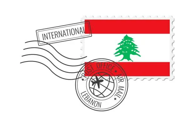 Vector illustration of Lebanon postage stamp. Postcard vector illustration with Lebanese national flag isolated on white background.