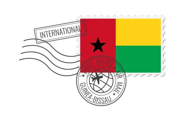 Vector illustration of Guinea-Bissau postage stamp. Postcard vector illustration with Guinea Bissau national flag isolated on white background.
